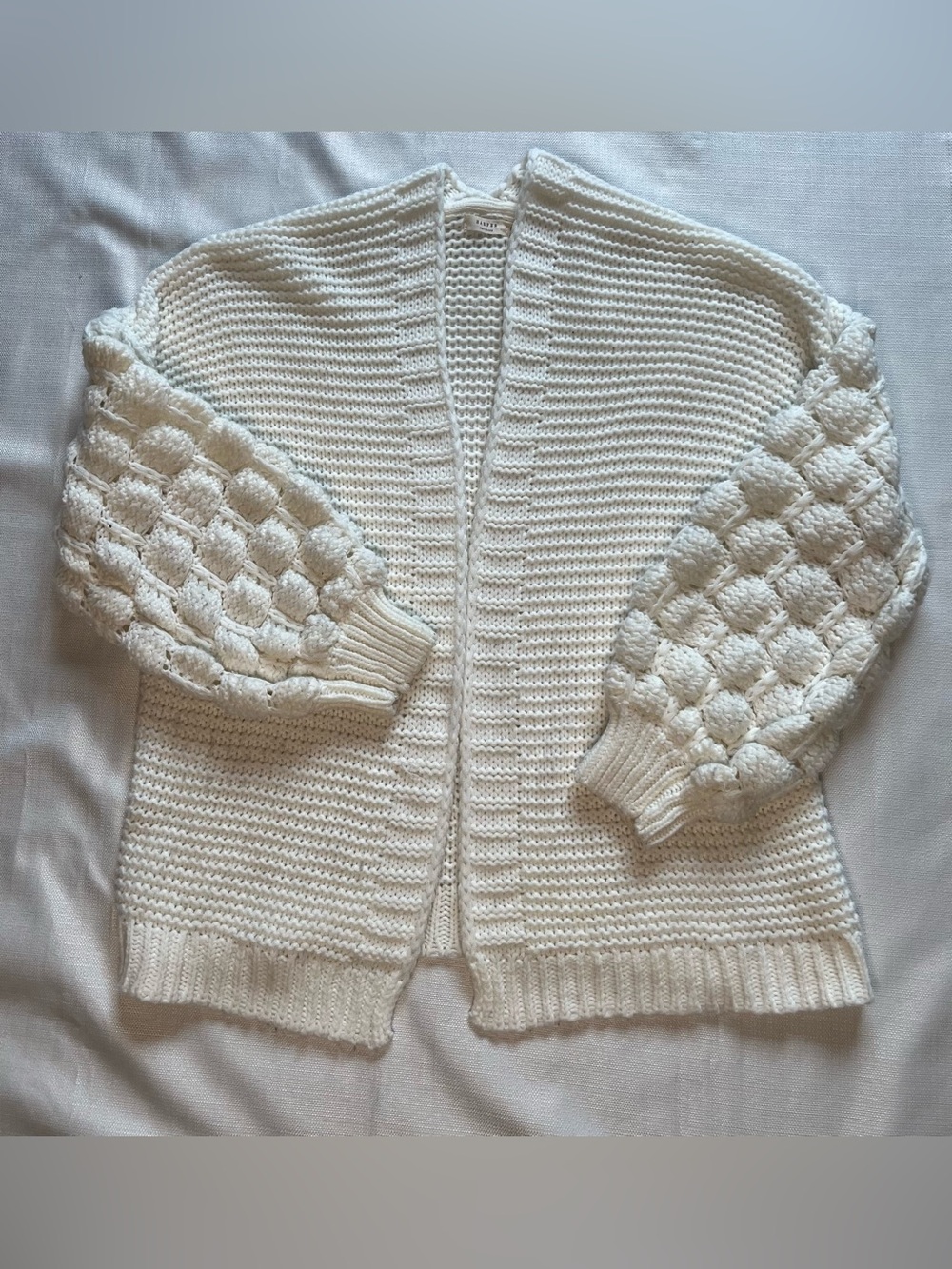 Harper Heritage Cardigan Sweater Ivory Chunky Knit Bobble Sleeve Cozy Cottage